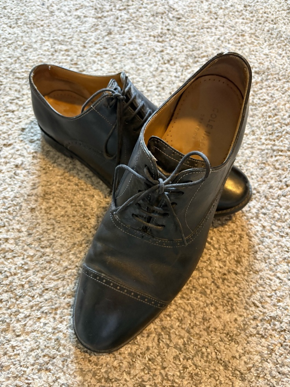 Cole Haan Black Leather Cap-Toe Oxfords